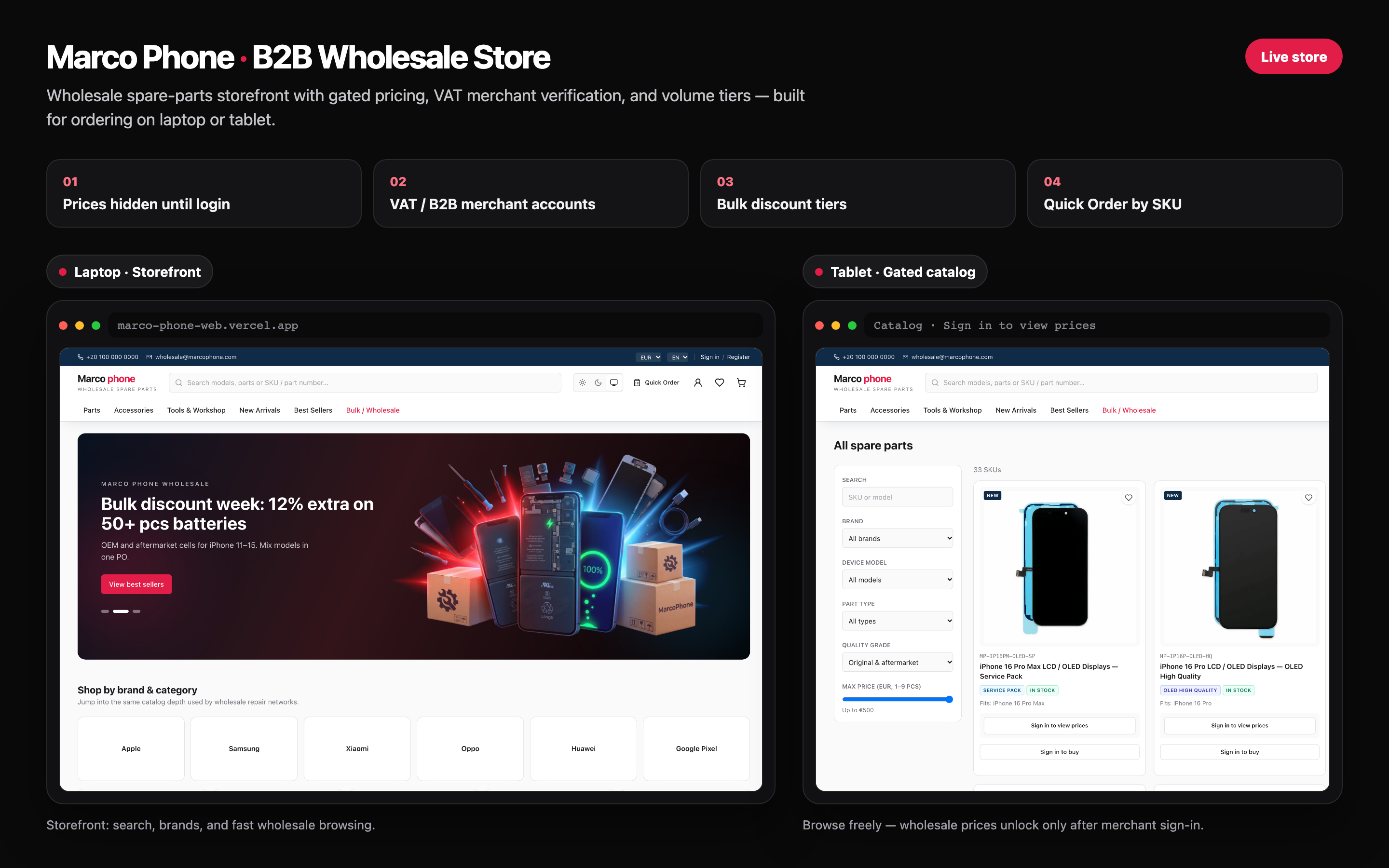 Marco Phone — B2B/B2C Wholesale Spare Parts Platform
